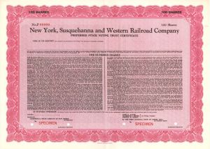 New York, Susquehanna and Western Railroad Co. -  $100 Specimen Bond