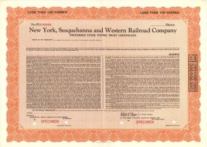 New York, Susquehanna and Western Railroad Co. -  $100 Specimen Bond