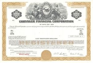 Chrysler Financial Corp. - Famous Automotive Co. Specimen Bond - $1,000