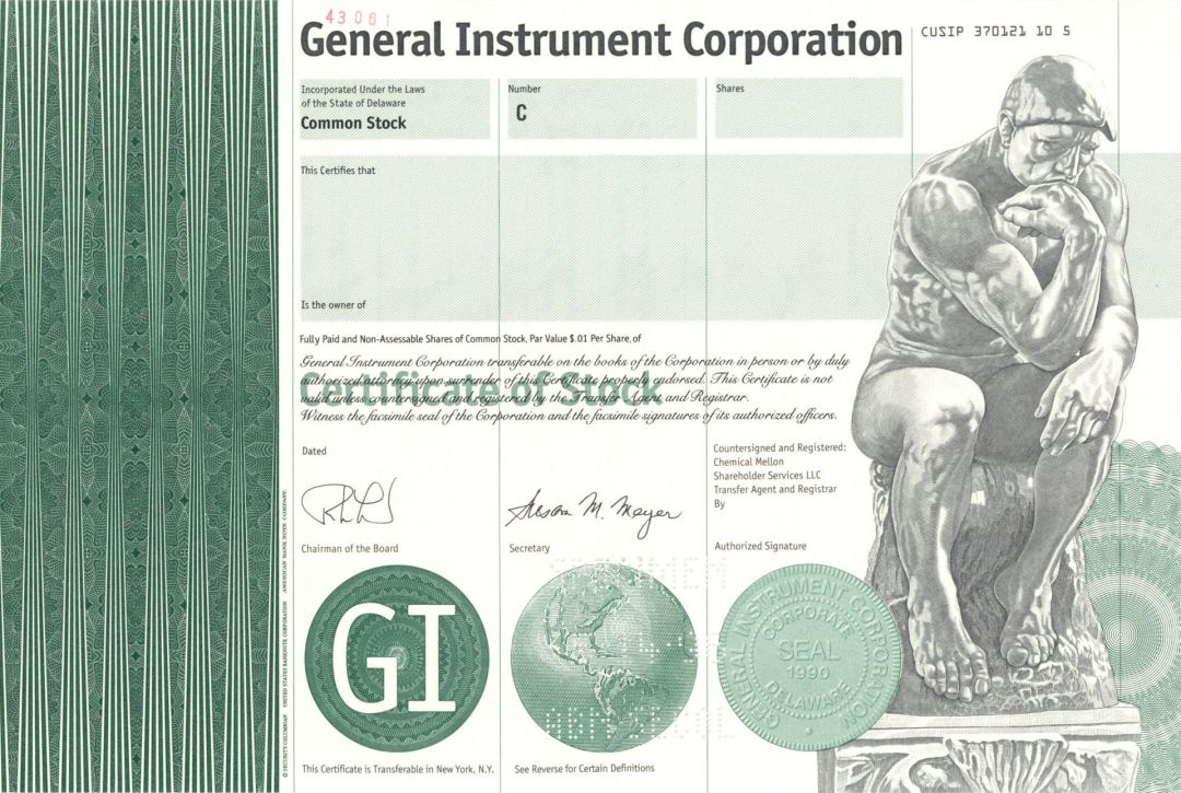 General Instrument Corp. - Specimen Stocks and Bonds