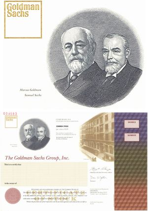 Goldman Sachs Group, Inc. - Vignette of Marcus Goldman & Samuel Sachs - 1999 dated Specimen Stock Certificate - Fantastic Design