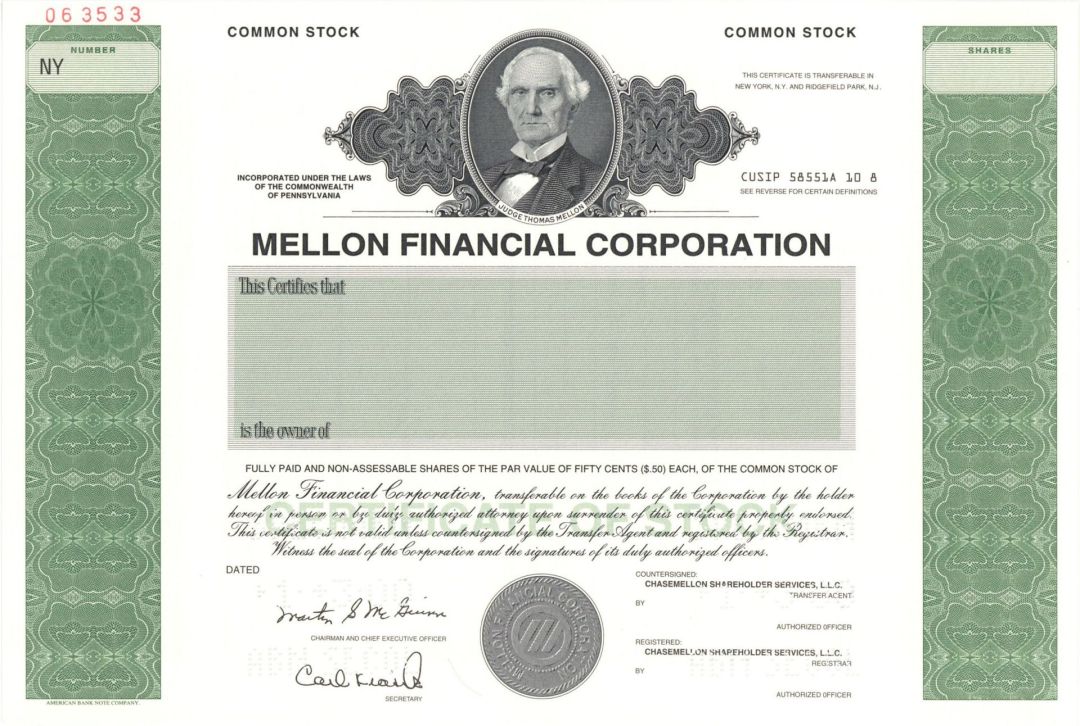 Mellon Financial Corp. - Specimen Stock Certificate