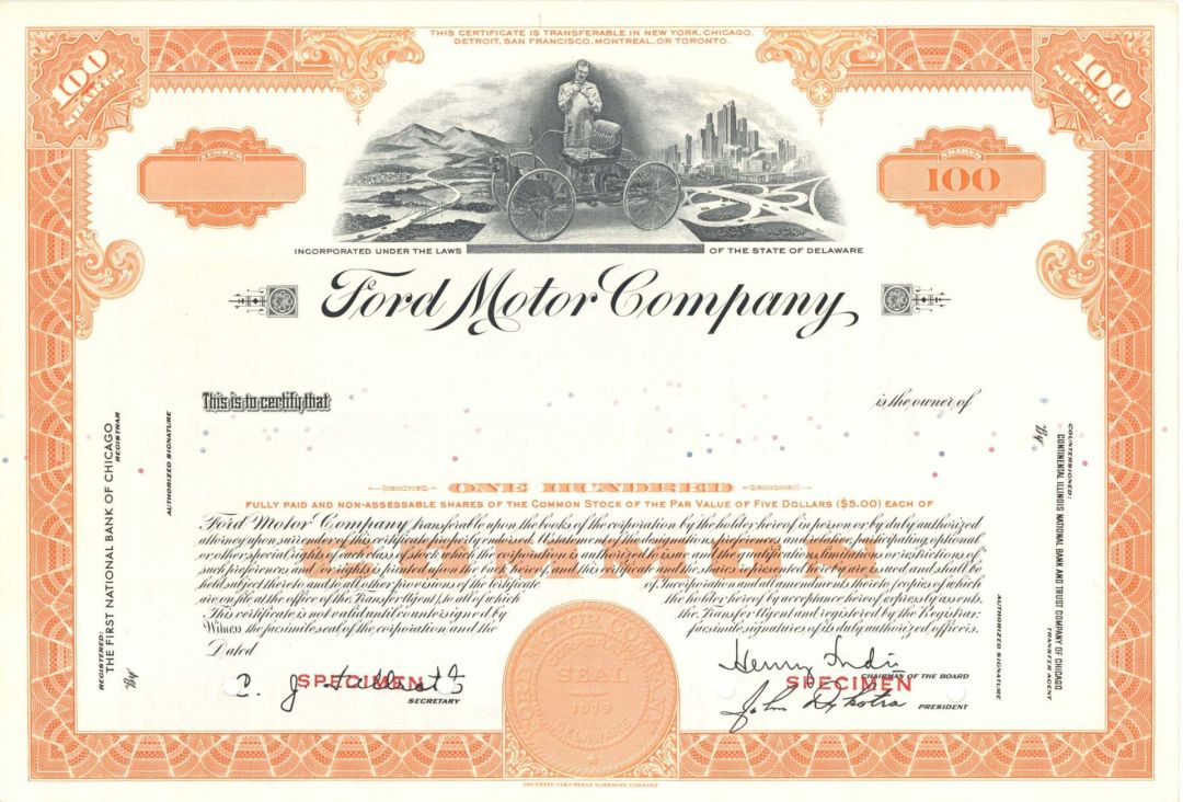 Ford Motor Co. - Specimen Stock Certificate