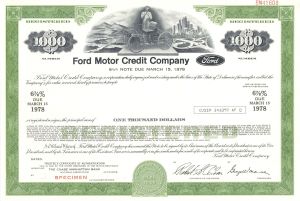 Ford Motor Credit Co. - $1,000 Automotive Green Specimen Bond