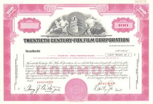 Twentieth Century-Fox Film Corp. - circa 1970's Specimen Stock Certificate