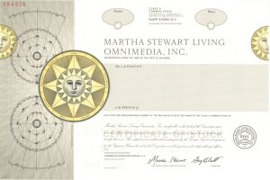 Martha Stewart Living Omnimedia, Inc. - 2000 dated Specimen Stock Certificate - Very Rare