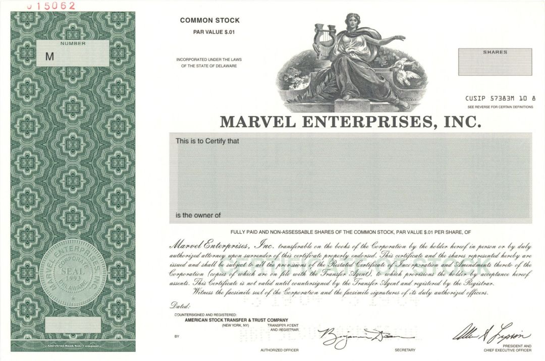 Marvel Enterprises, Inc. - Specimen Stock Certificate