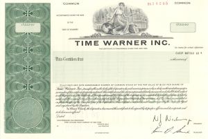 Time Warner Inc. - 1990 dated Specimen Stock Certificate - Dated the First Year as Time Warner from 1990 to 2001