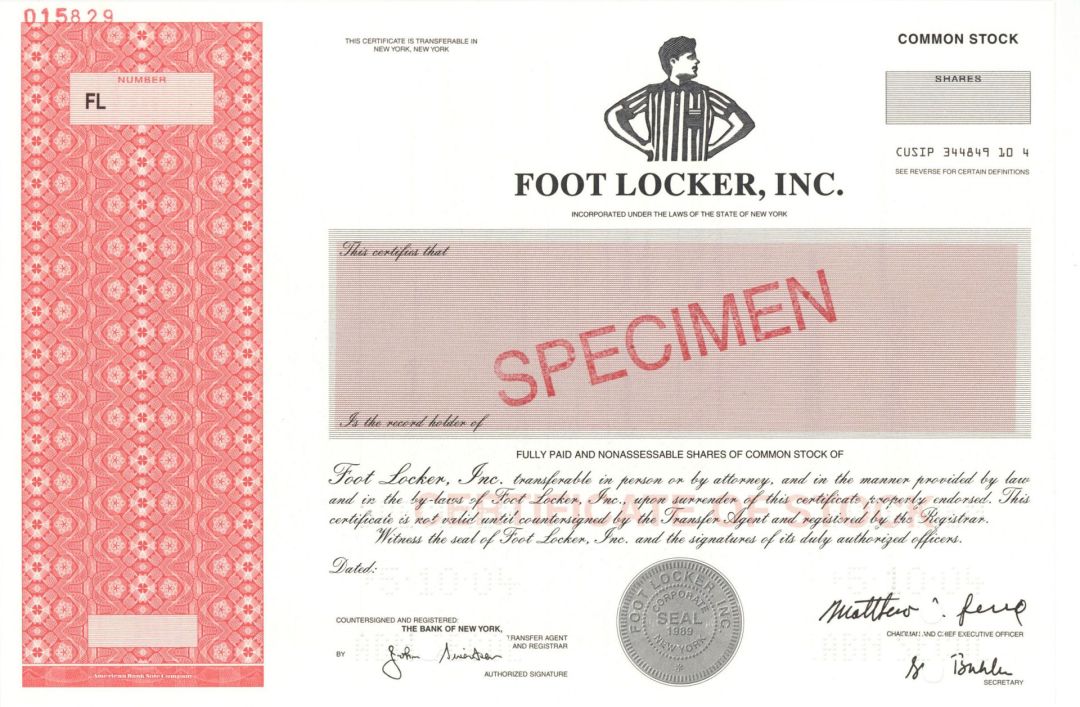 Foot Locker, Inc. - 2004 dated Specimen Stock Certificate