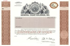 General Cigar Holdings, Inc. - 1997 dated Specimen Stock Certificate