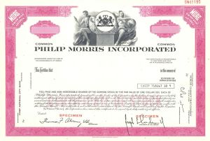 Philip Morris Inc. - Tobacco Specimen Stock Certificate - Now Part of Altria Group