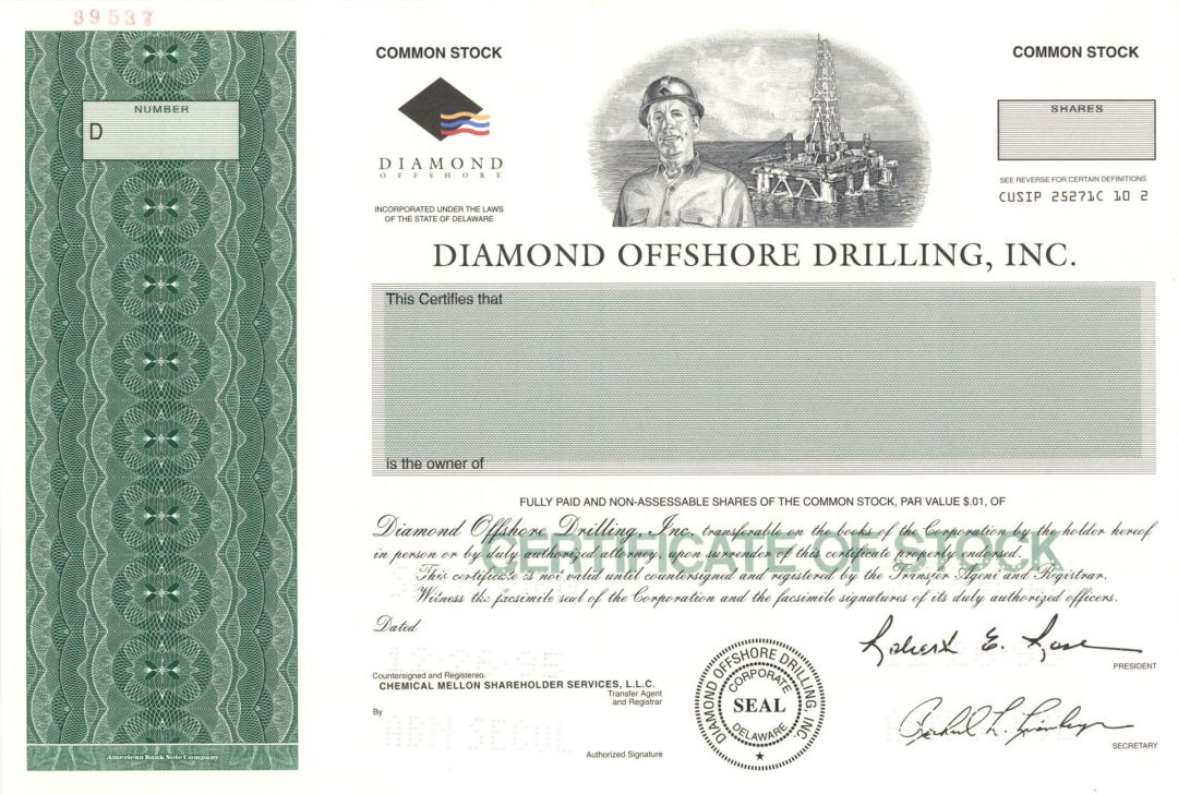 Diamond Offshore Drilling, Inc. - 1995 dated Specimen Stock Certificate