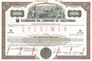 Standard Oil Company of California - Also Known as Chevron - $10,000 Specimen Bond