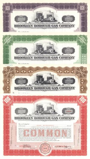 Brooklyn Borough Gas Co. - Set of 4 Colors - Specimen Stock Certificate