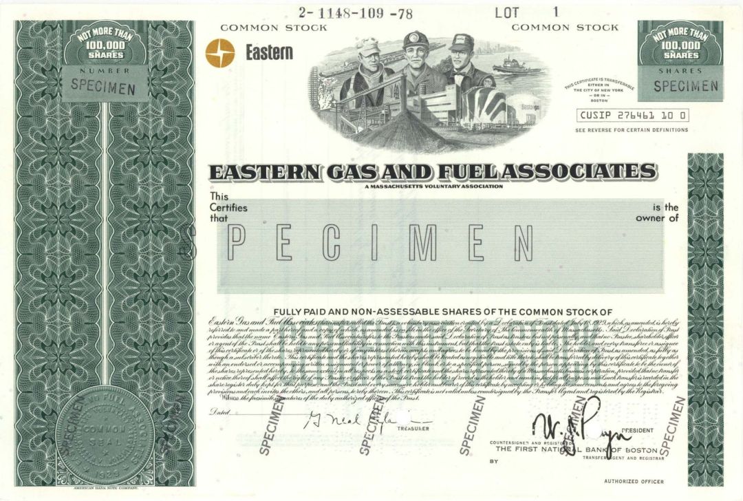 Eastern Gas and Fuel Associates - Specimen Stock Certificate