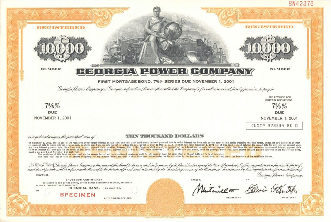 Georgia Power Co. - $10,000 Specimen Bond