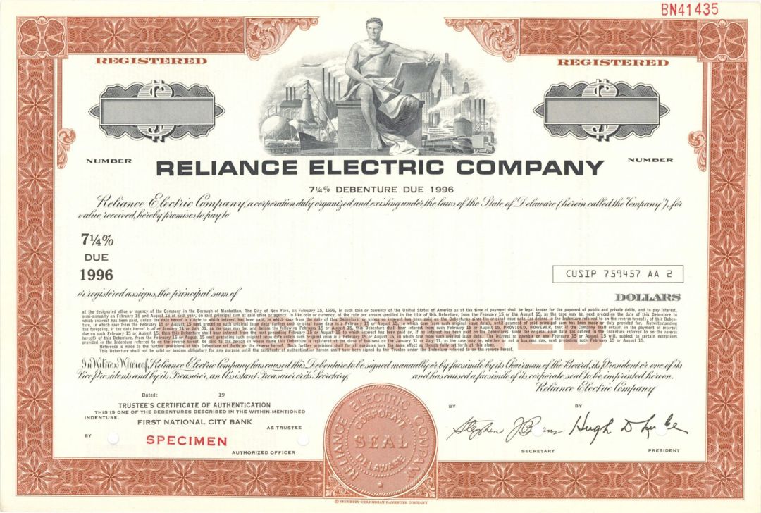 Reliance Electric Co. - Specimen Bond