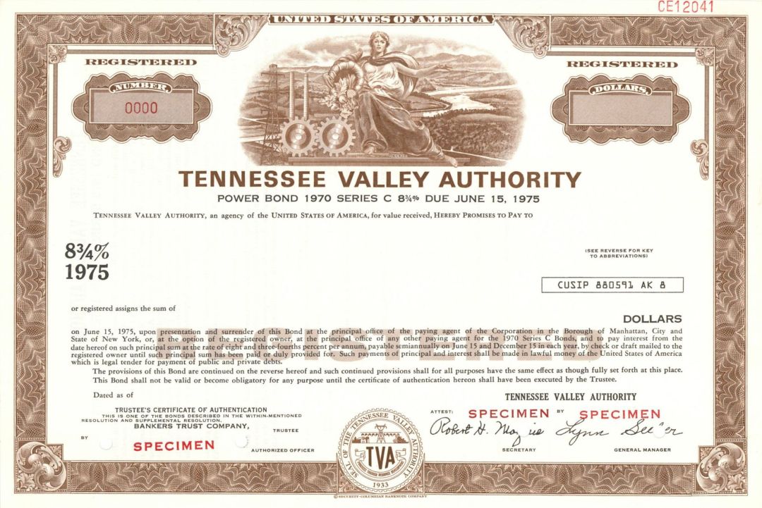 Tennessee Valley Authority - Specimen Bond