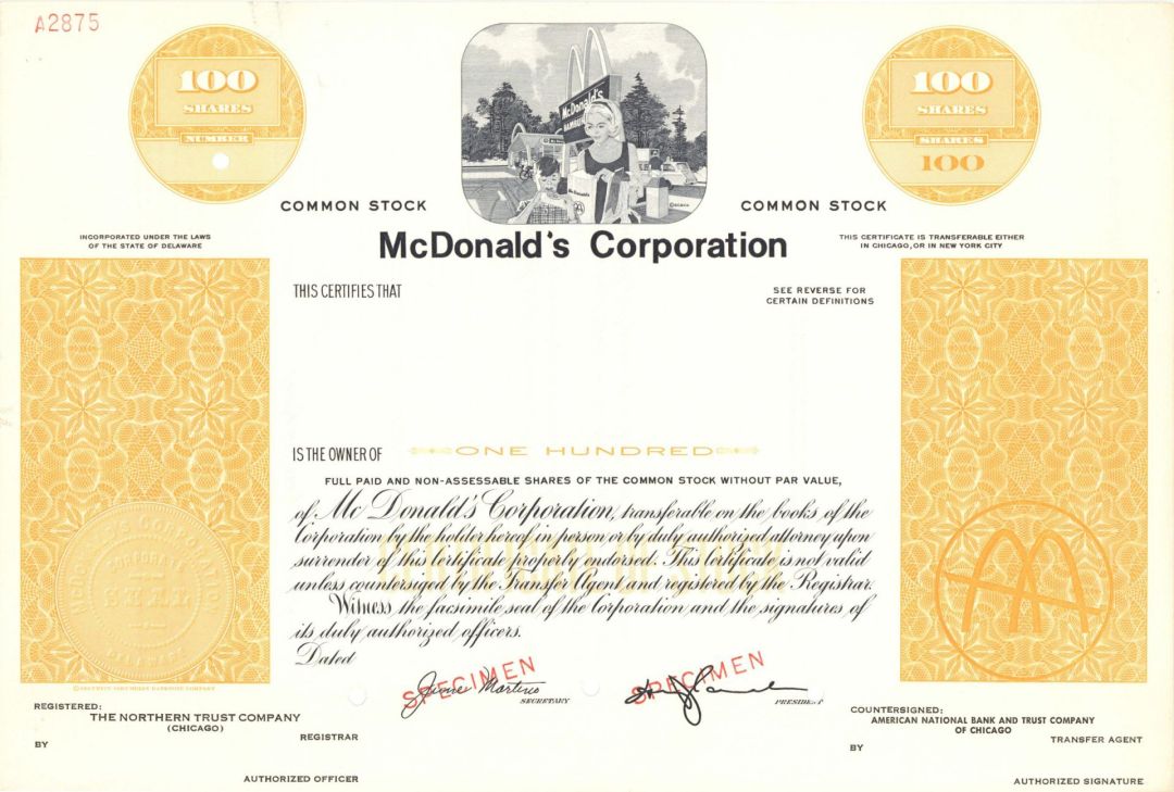 McDonald's Corp. -  Specimen Stock Certificate