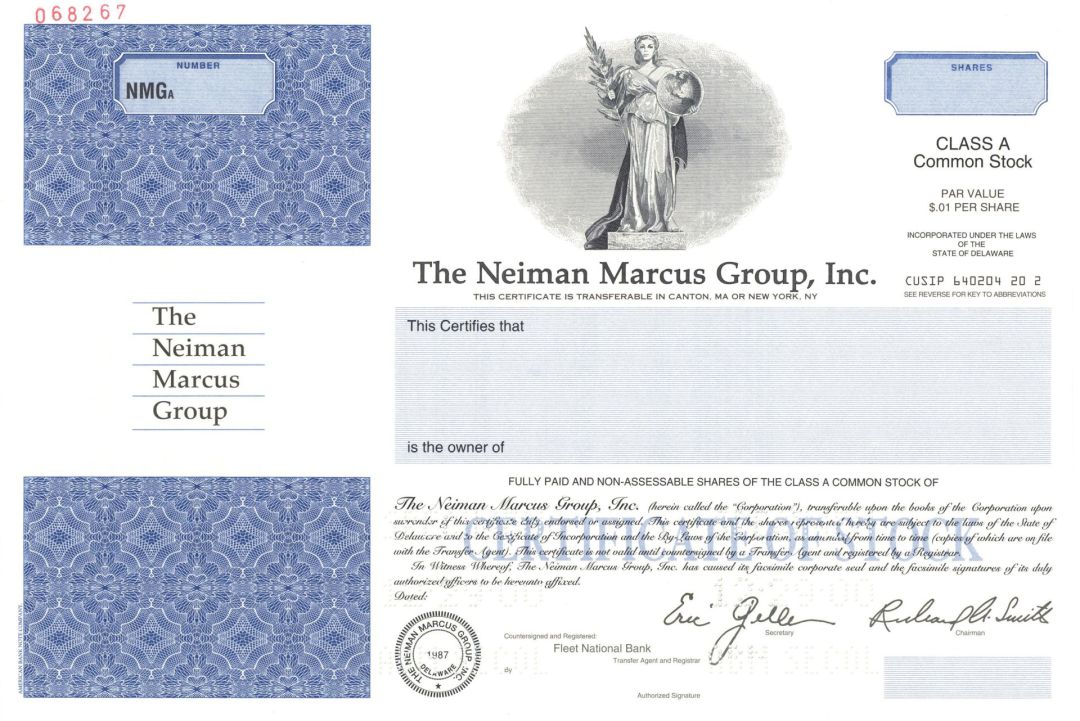 Neiman Marcus Group, Inc. - 2000 dated Specimen Stock Certificate