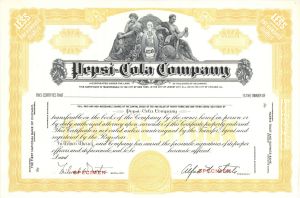 Pepsi-Cola Co. - PepsiCo Specimen Stock Certificate - Cola Flavored Carbonated Soft Drink - Available in Yellow or Red - Very Rare Type