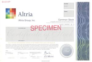 Altria Group, Inc. - 2006 dated Specimen Stock Certificate - Previously Known as the Philip Morris Companies, Inc.