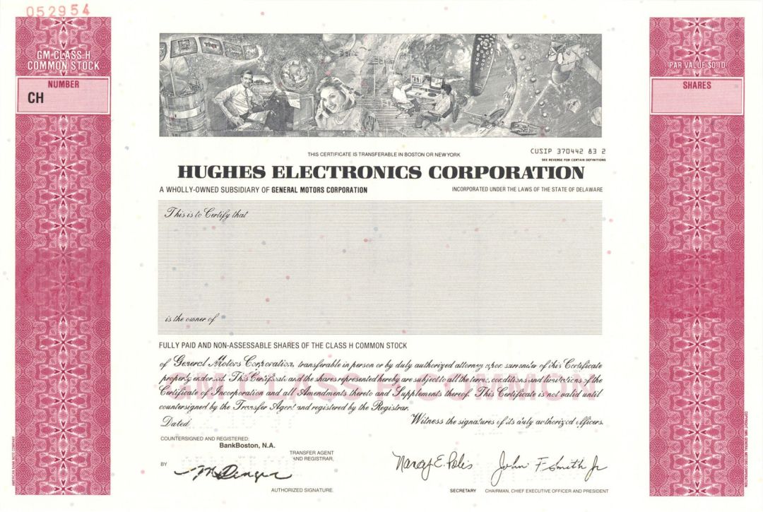 Hughes Electronics Corp. - 1997 dated Specimen Stock Certificate