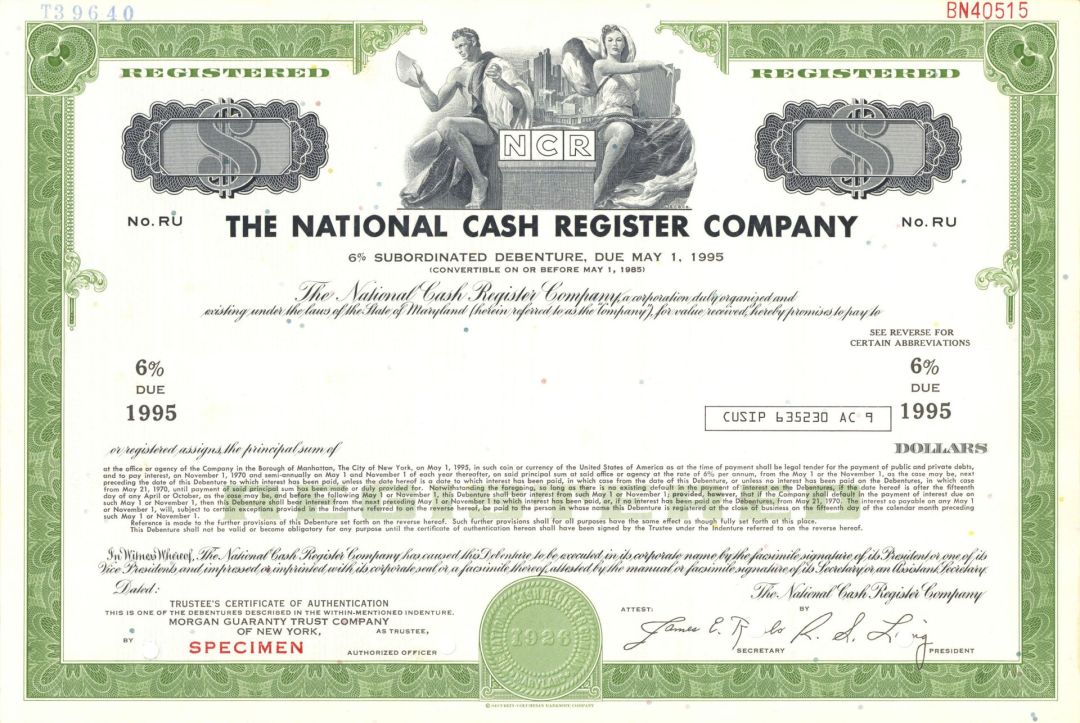 National Cash Register Co. (NCR) - Specimen Bond