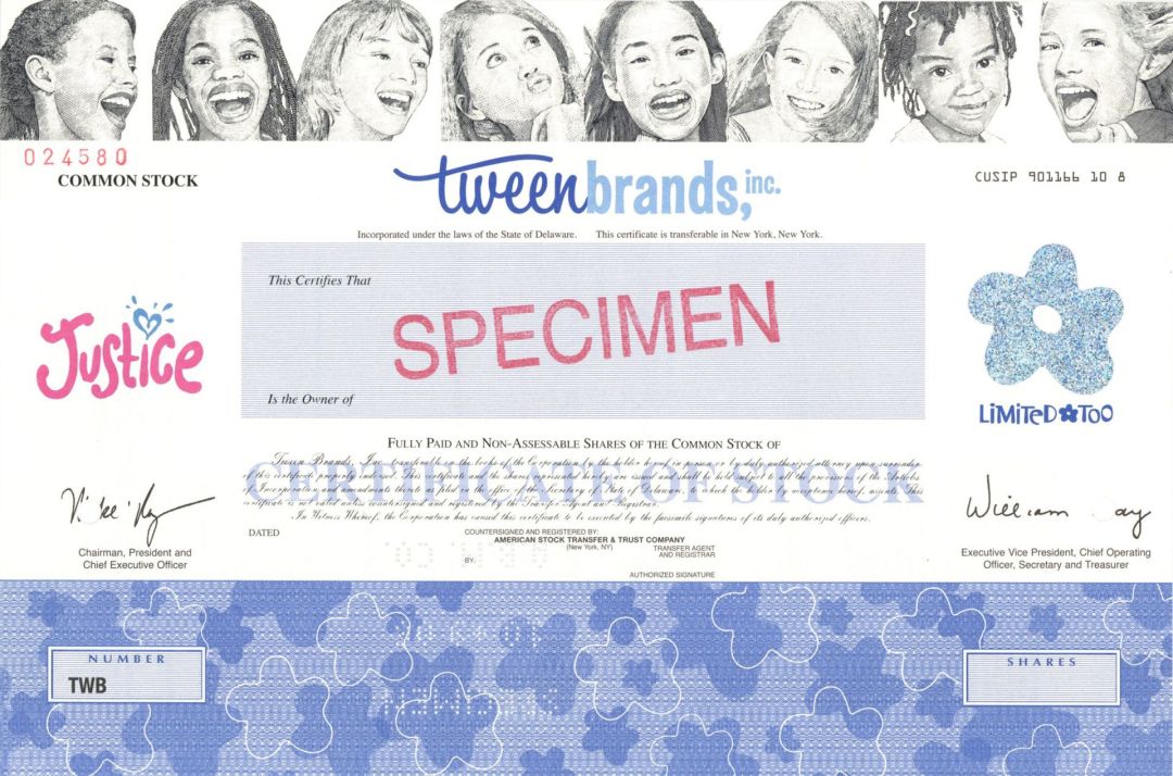 Tween Brands, Inc. - 2006 dated Specimen Stock Certificate