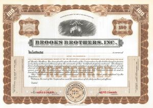 Brooks Brothers, Inc. - circa 1930's Famous Clothing Co. Specimen Stock Certificate