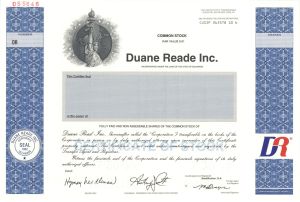 Duane Reade Inc. - 1998 dated Specimen Stock Certificate