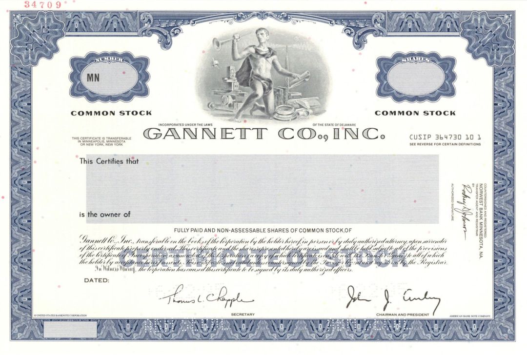 Gannett Co., Inc. -  1995 Specimen Stock Certificate