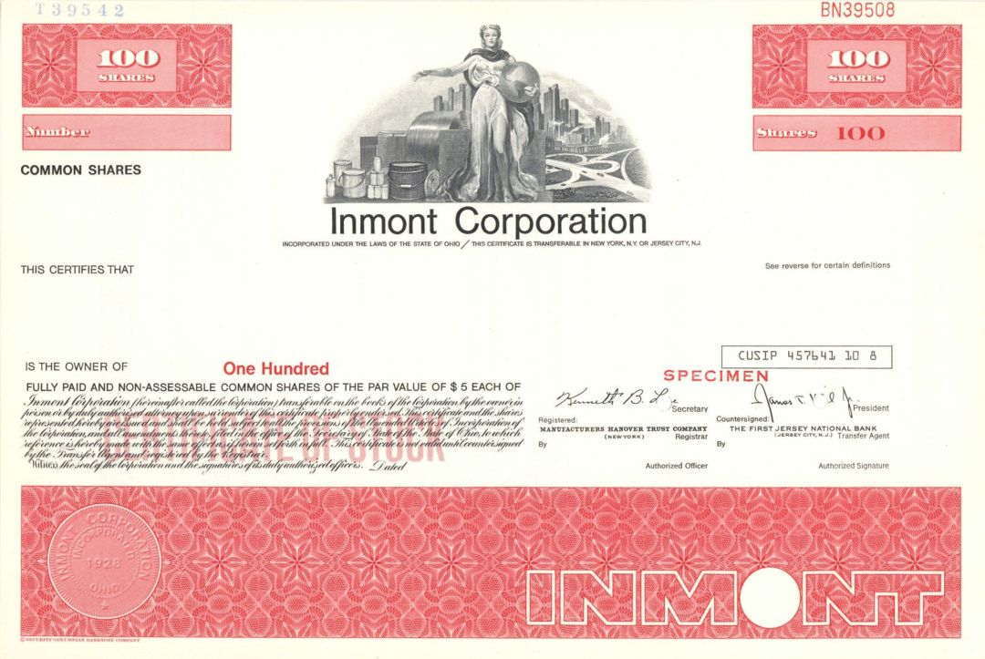 Inmont Corp.  -  1928 Specimen Stock Certificate