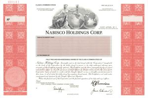 Nabisco Holdings Corp.  -  1995 Specimen Stock Certificate