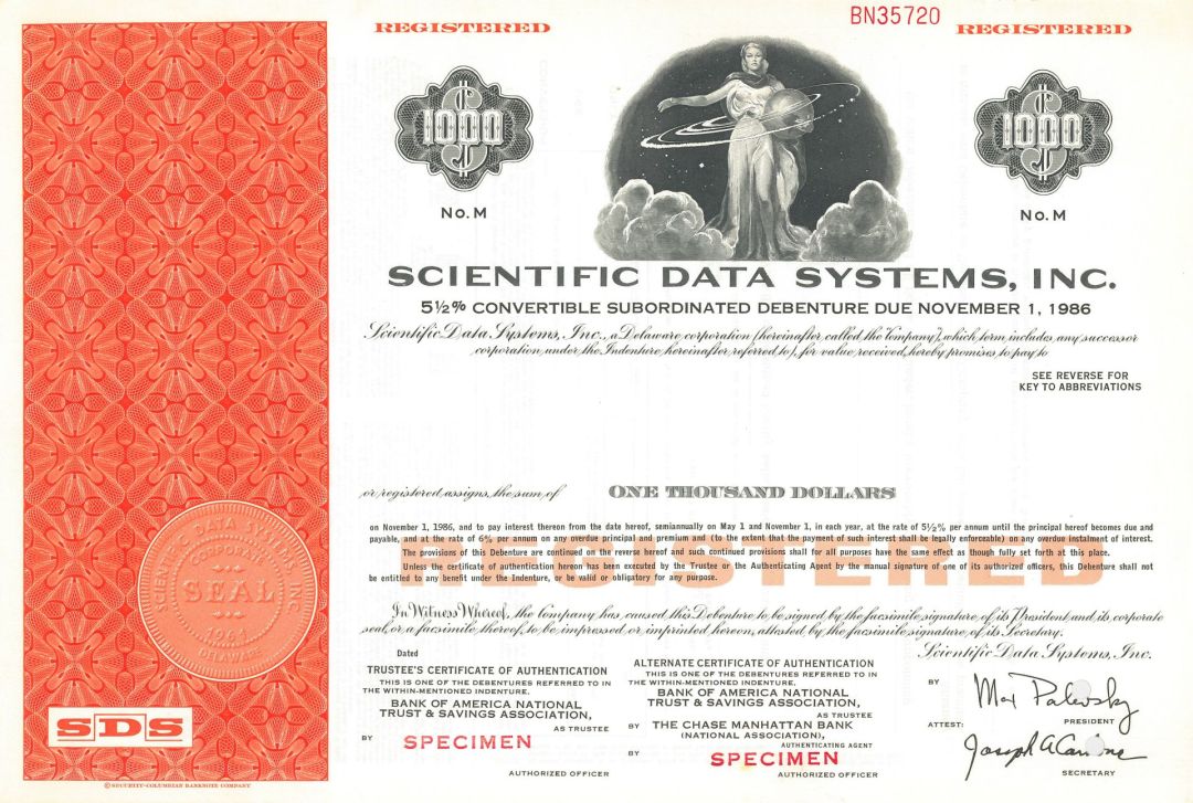 Scientific Data Systems, Inc.  -  Various Denominations Specimen Bond