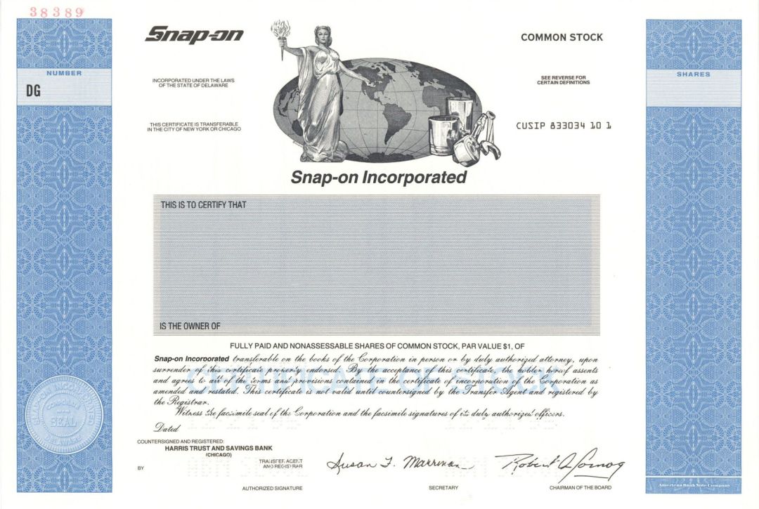 Snap-on Inc.  -  1995 Specimen Stock Certificate