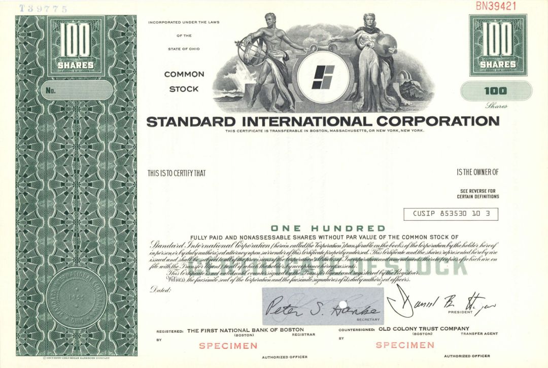 Standard International Corp. - Specimen Stock Certificate