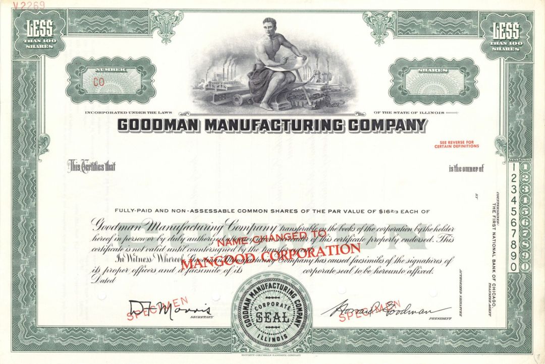 Goodman Manufacturing Co. -  Specimen Stock Certificate