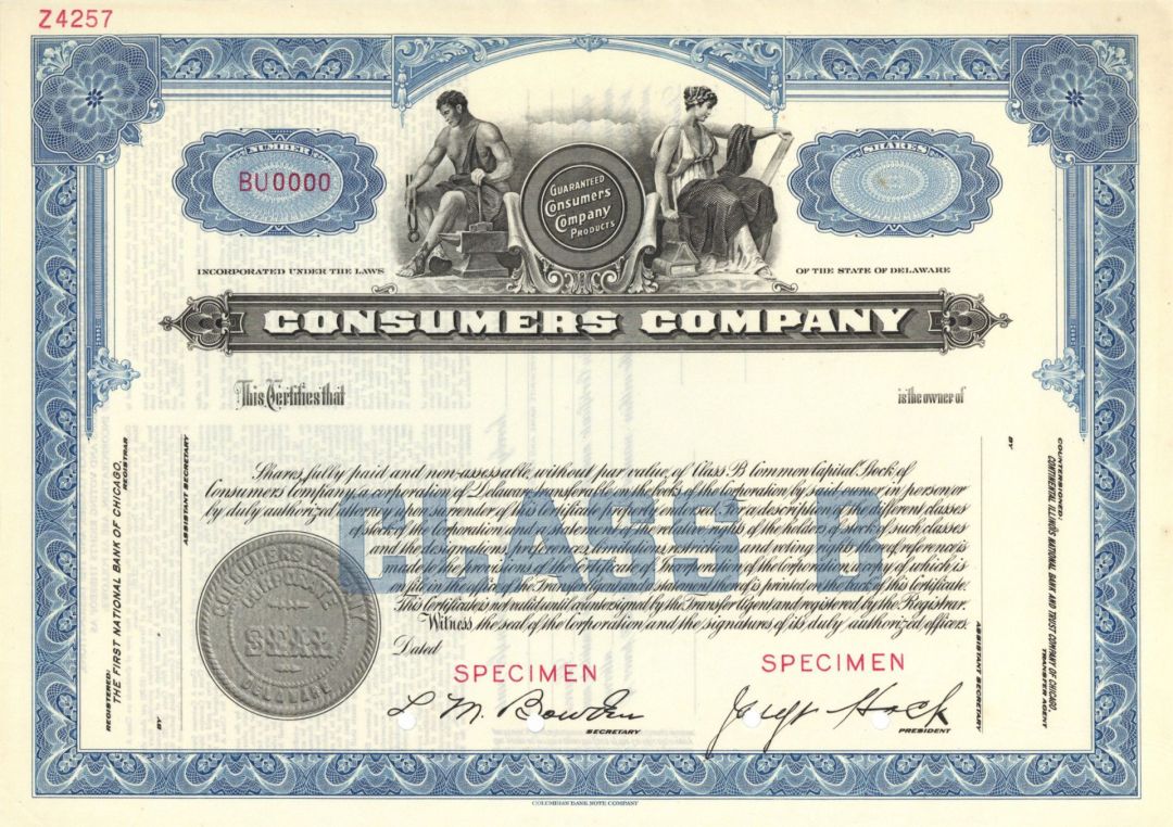 Consumers Co. -  Specimen Stock Certificate