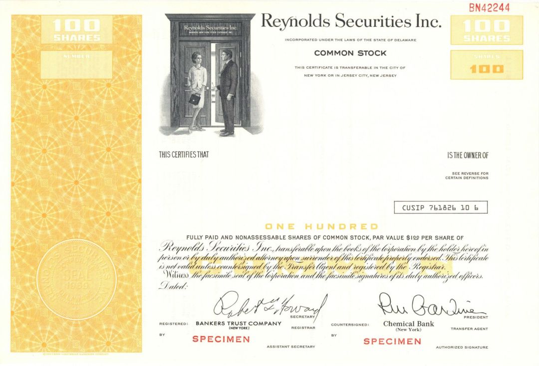 Reynolds Securities Inc. - Specimen Stock Certificate