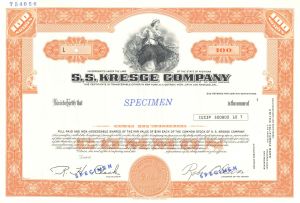 S.S. Kresge Co. -  1916 dated Specimen Stock Certificate
