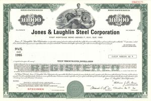 Jones and Laughlin Steel Corp. - $10,000 Specimen Bond dated 1970