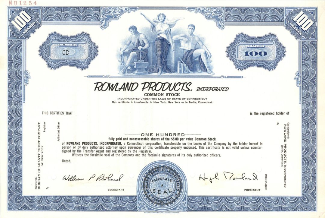 Rowland Products, Inc. -  Specimen Stock Certificate