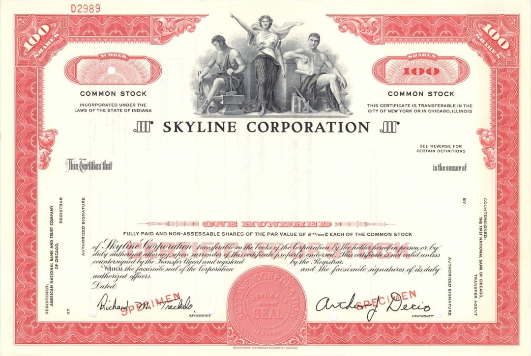 Skyline Corp. -  Specimen Stock Certificate