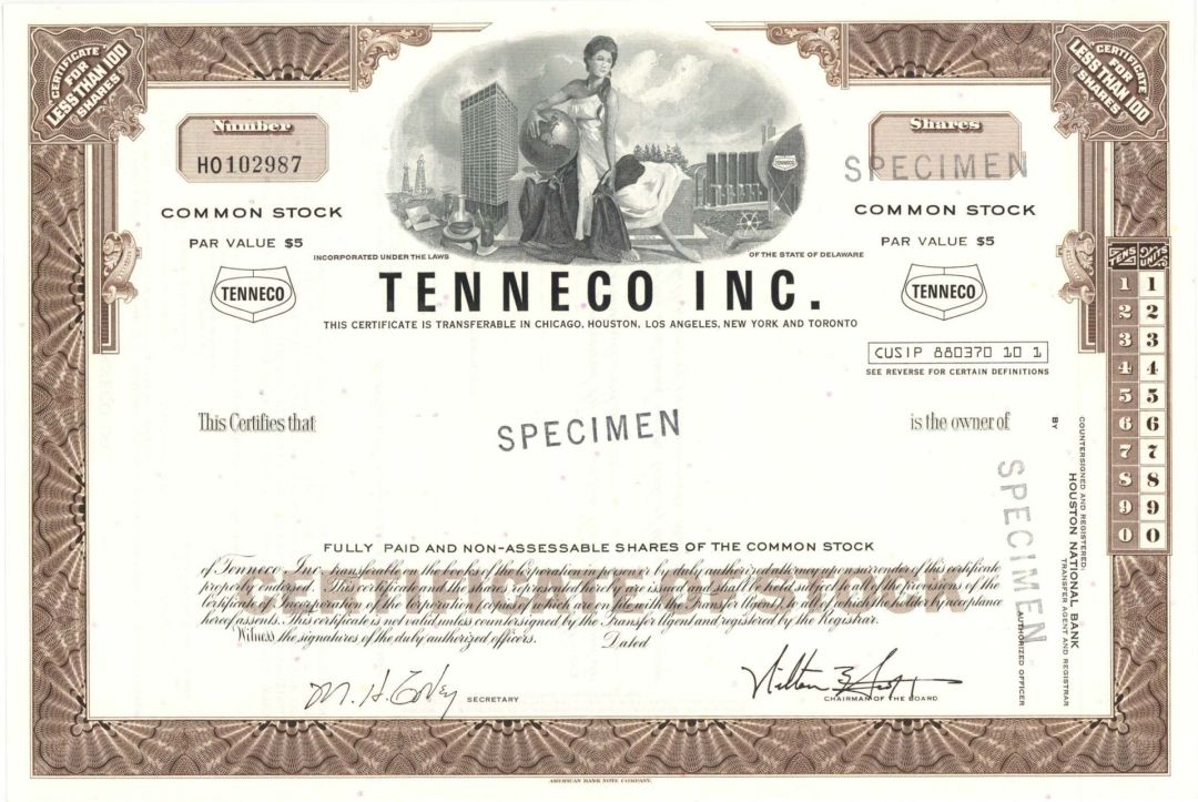 Tenneco Inc. - Specimen Stock Certificate