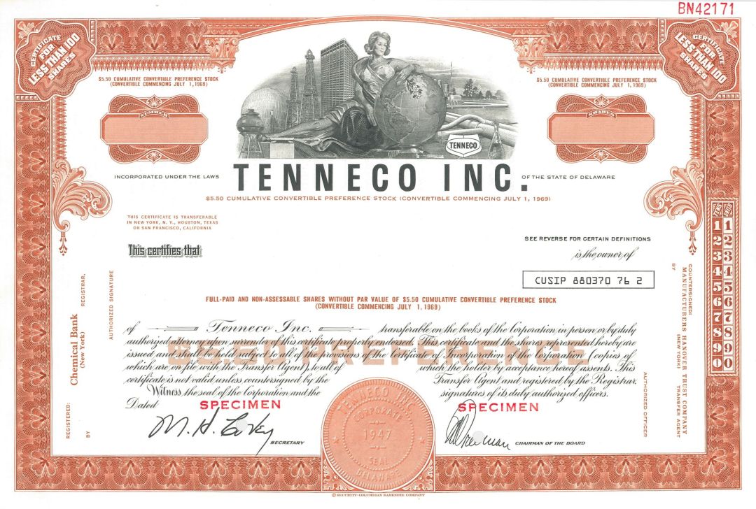 Tenneco Inc. - Specimen Stock Certificate