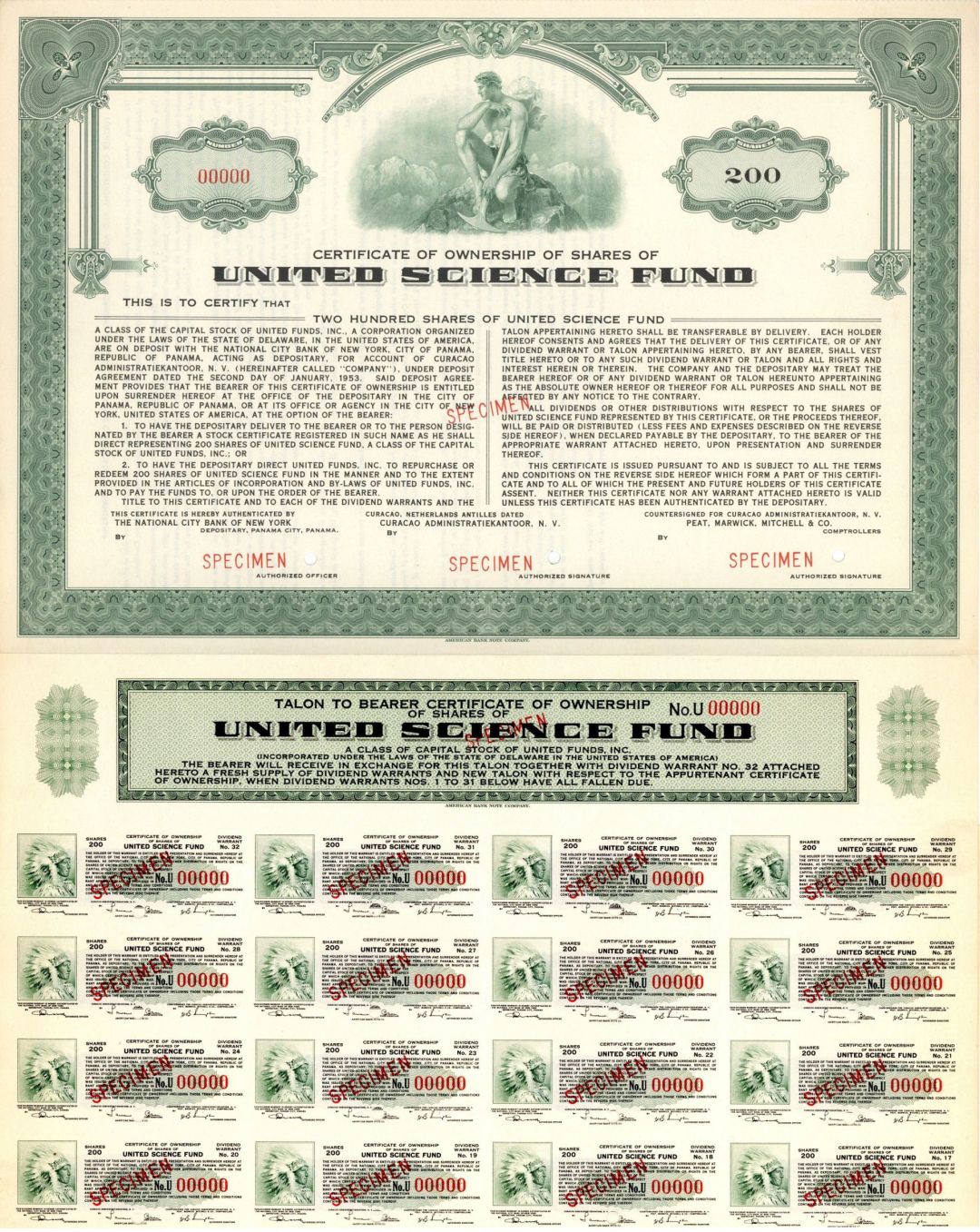 United Science Fund - Specimen Stock Certificate - Netherlands Antilles - Panama City, Panama