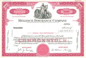 Reliance Insurance Co. - Specimen Stock Certificate