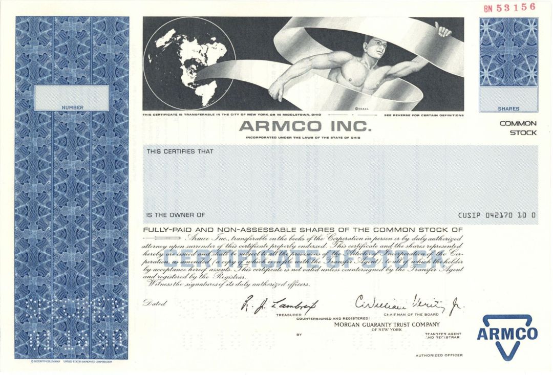 Armco Inc. - Specimen Stock Certificate