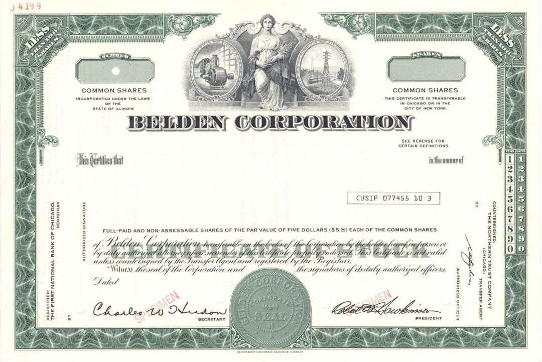 Belden Corporation - Specimen Stock Certificate